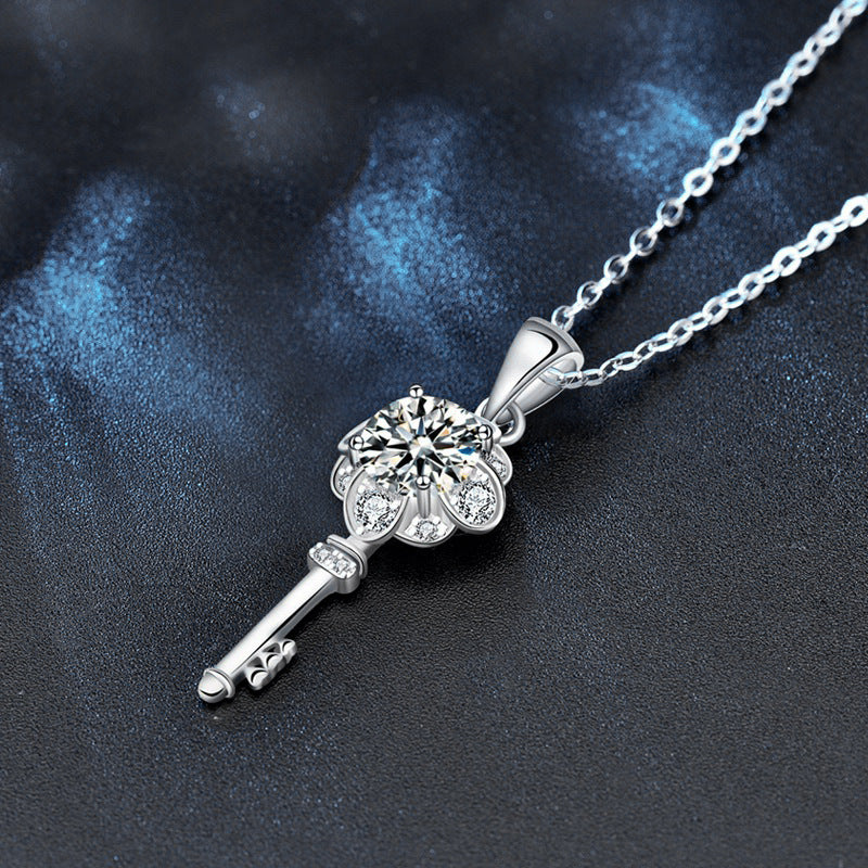 S925 Sterling Silver Moissanite Key Pendant Necklace