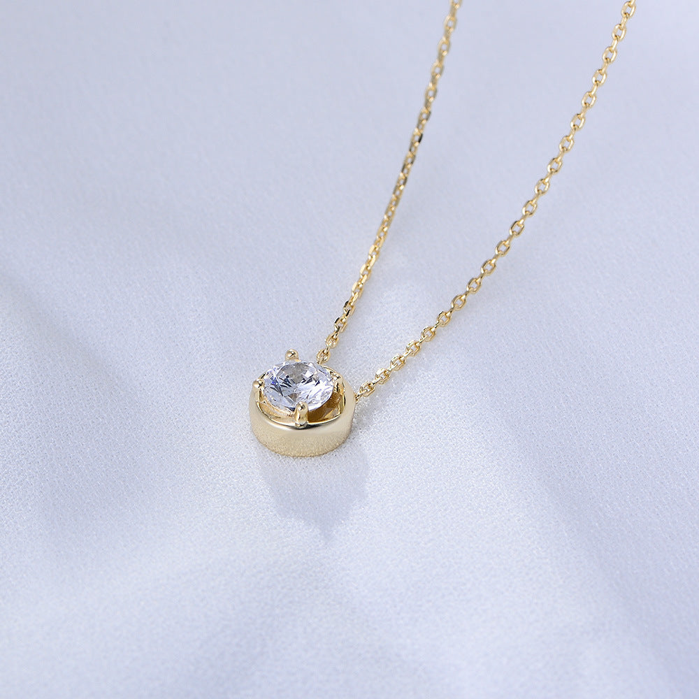 S925 Sterling Silver Hollow Single Diamond Zircon Necklace