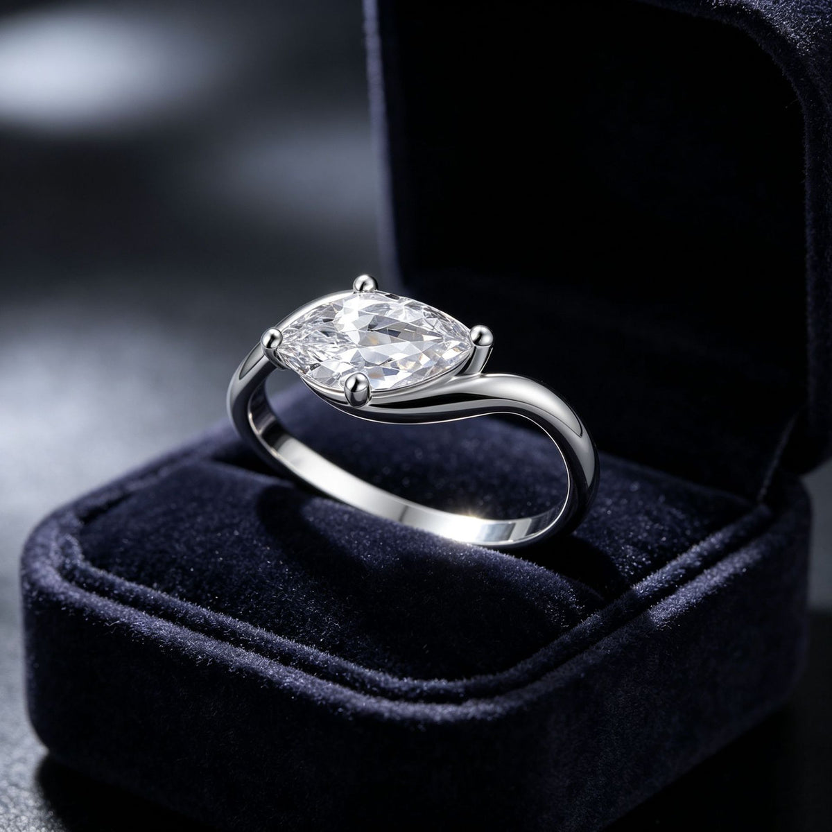 S925 Silver Horse Eye Moissanite Twist Arm Ring Engagement Ring