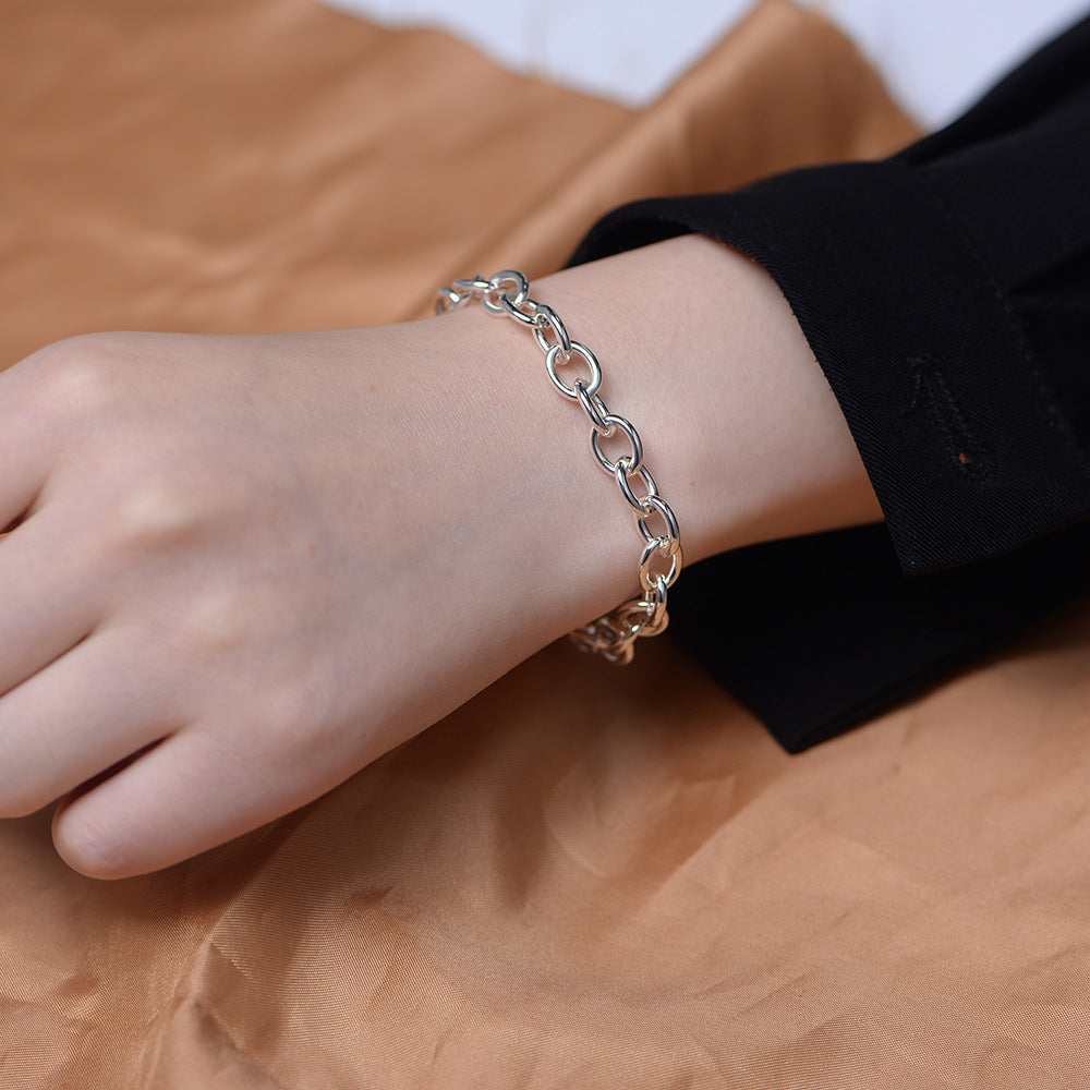 S925 Sterling Silver Heavy Industry Circle Bracelet