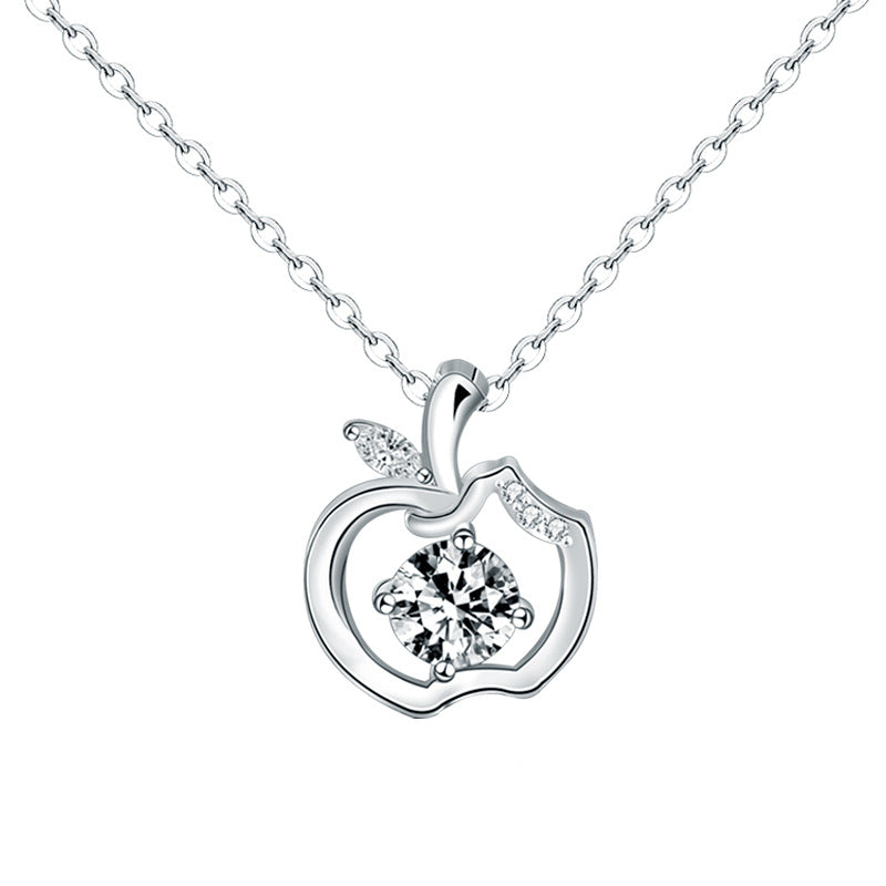 S925 Sterling Silver Apple Clavicle Moissanite Pendant Christmas Eve Gift Necklace