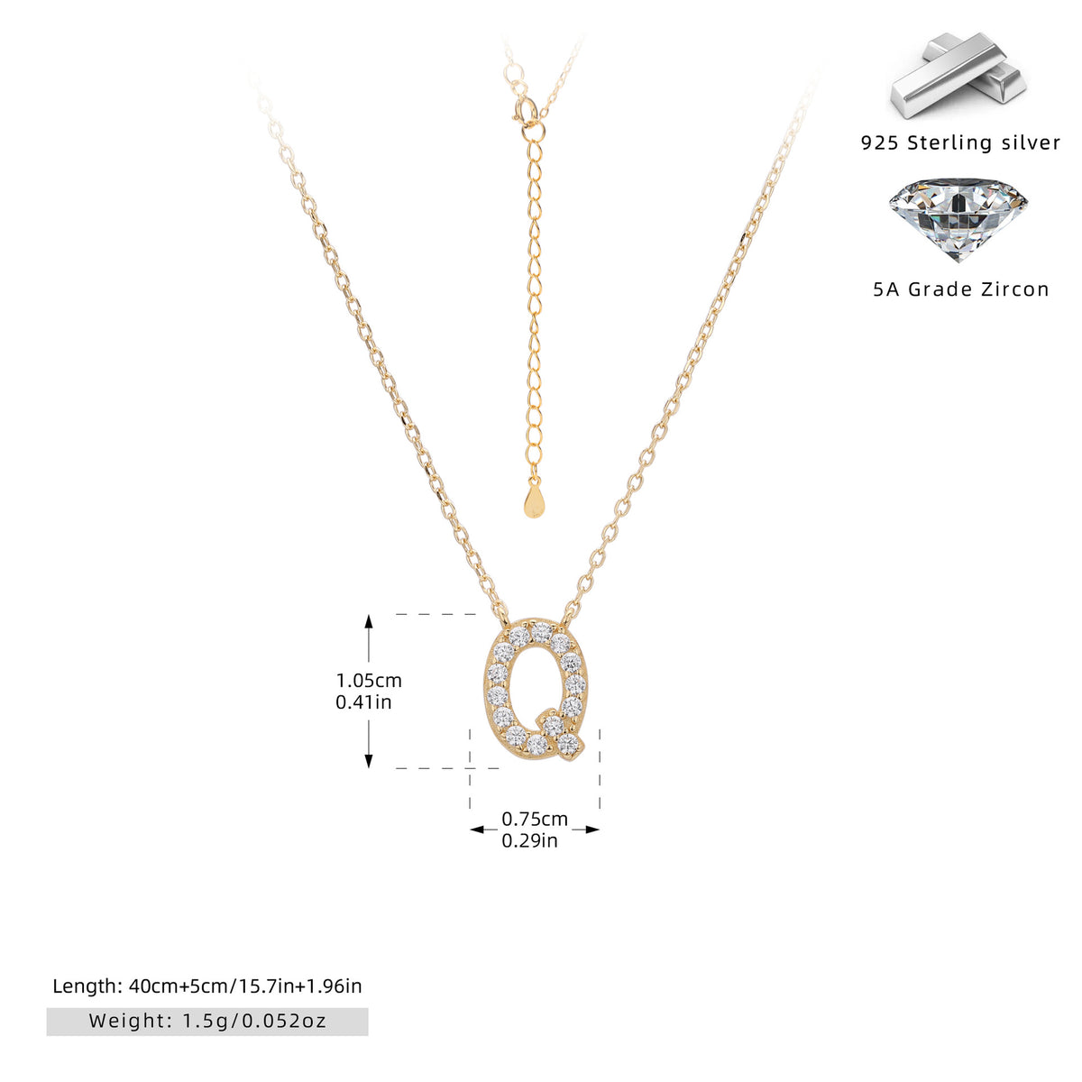 S925 Sterling Silver Simple Diamond Necklace with English Letters