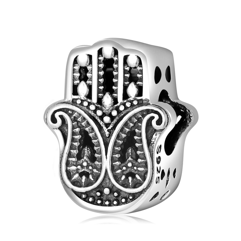 S925 Sterling Silver Hamsa Hand Zircon Inlaid Bead Pendant