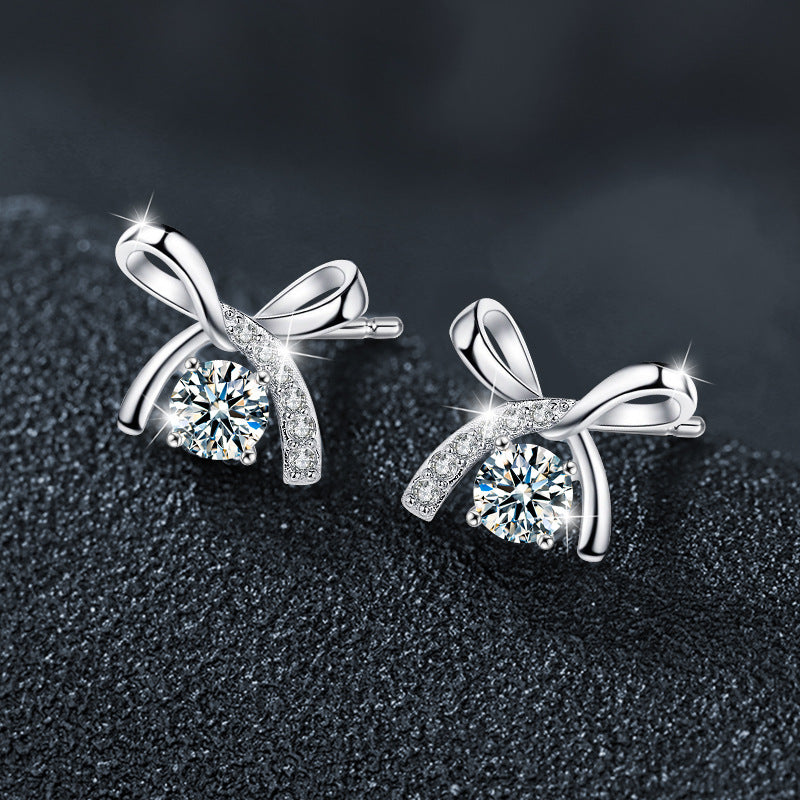 S925 Sterling Silver Moissanite Bow Earrings