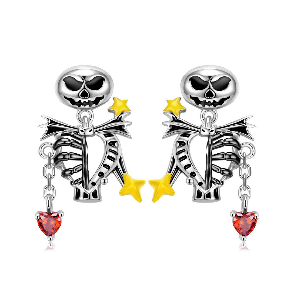 S925 Sterling Silver Halloween Skull and Bone Stud Earrings