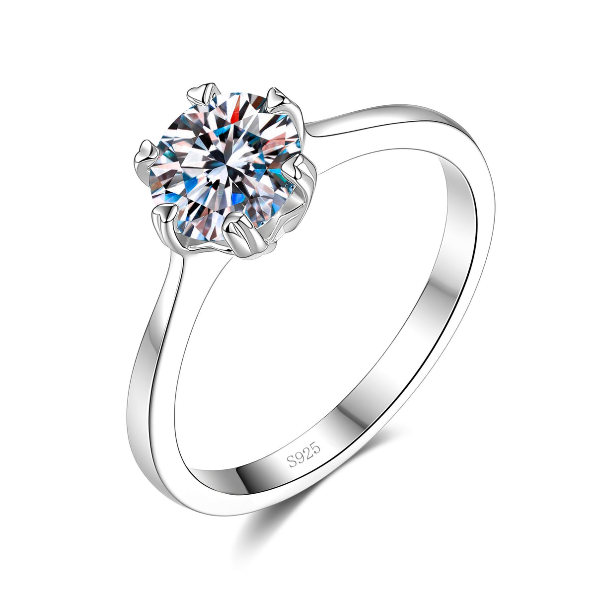 S925 Sterling Silver Six-Prong Moissanite Ring