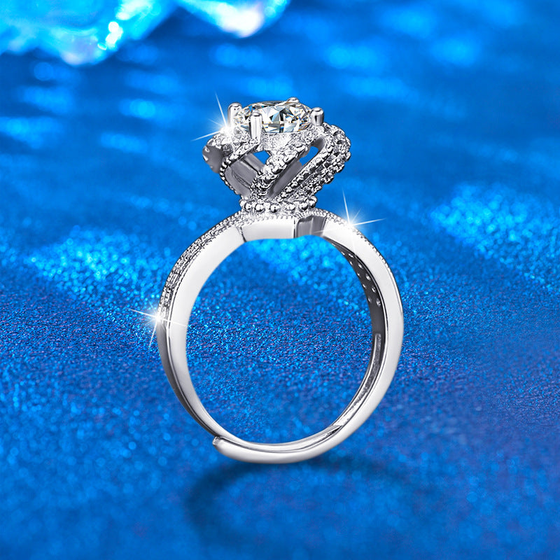 S925 Sterling Silver “Rose Fountain” Moissanite Ring