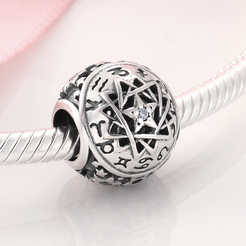 S925 Sterling Silver Twelve Constellation Beaded Zircon Pendant