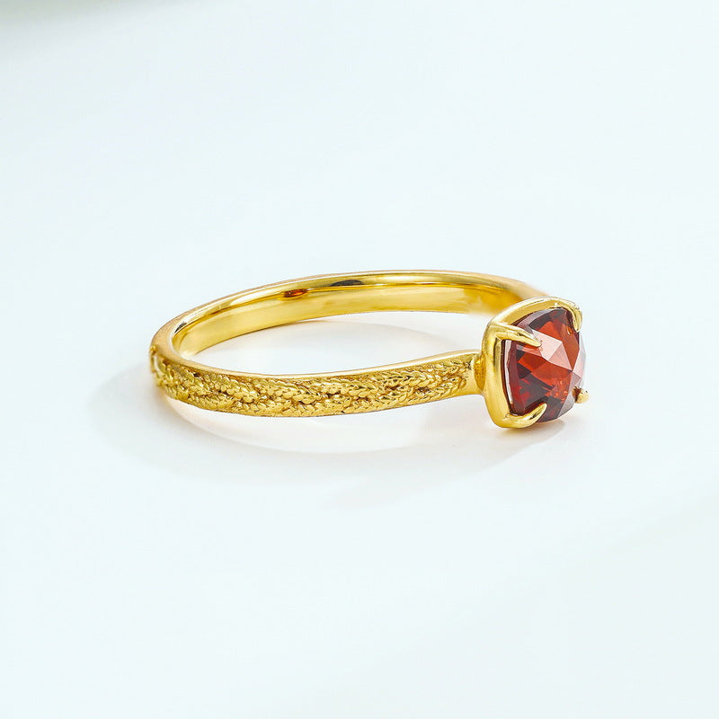 S925 Sterling Silver Gold-Plated Garnet Ring