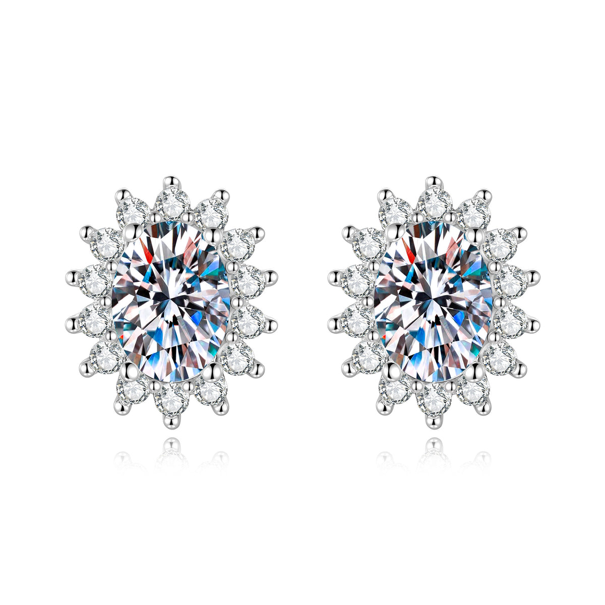 S925 Sterling Silver Oval-Cut Colored Gemstone and Moissanite Stud Earrings