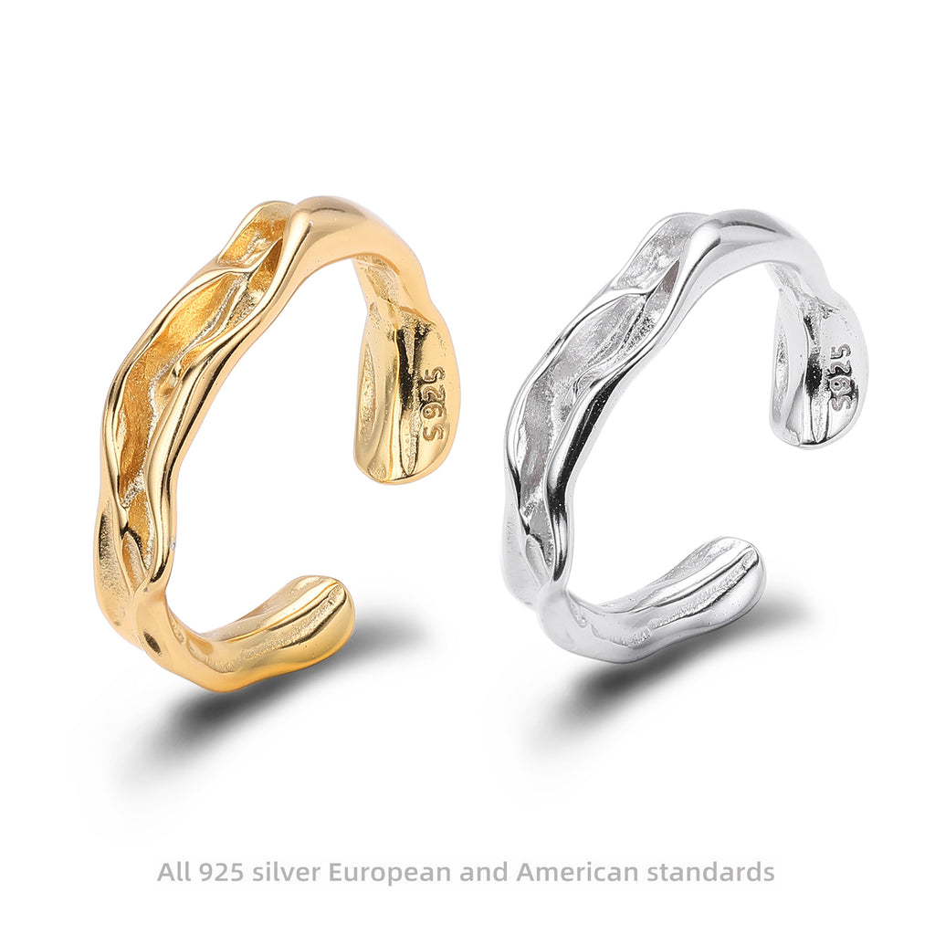 S925 Sterling Silver Luxury Niche Ring with Unique Texture and Irregular Opening