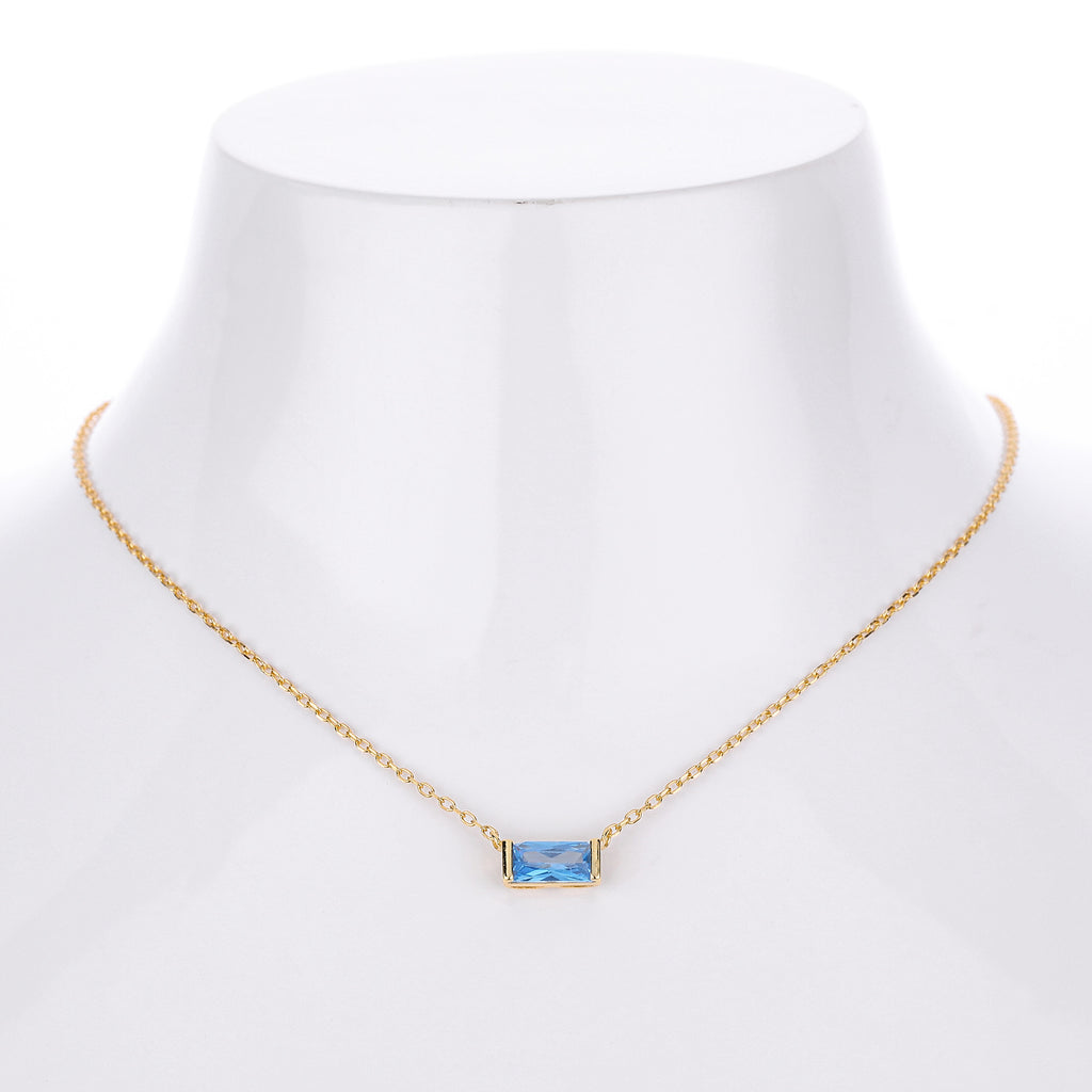 Rectangular colored zircon s925 sterling silver December birthstone collar necklace