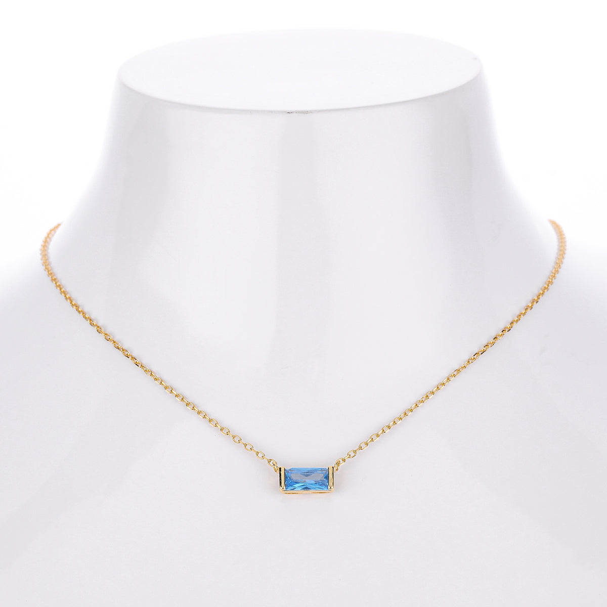 Rectangular colored zircon s925 sterling silver December birthstone collar necklace