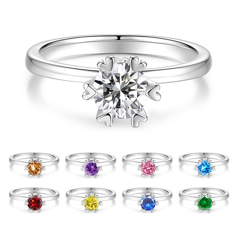 S925 Silver D-Color Moissanite Six-Prong Heart-Shaped Ring