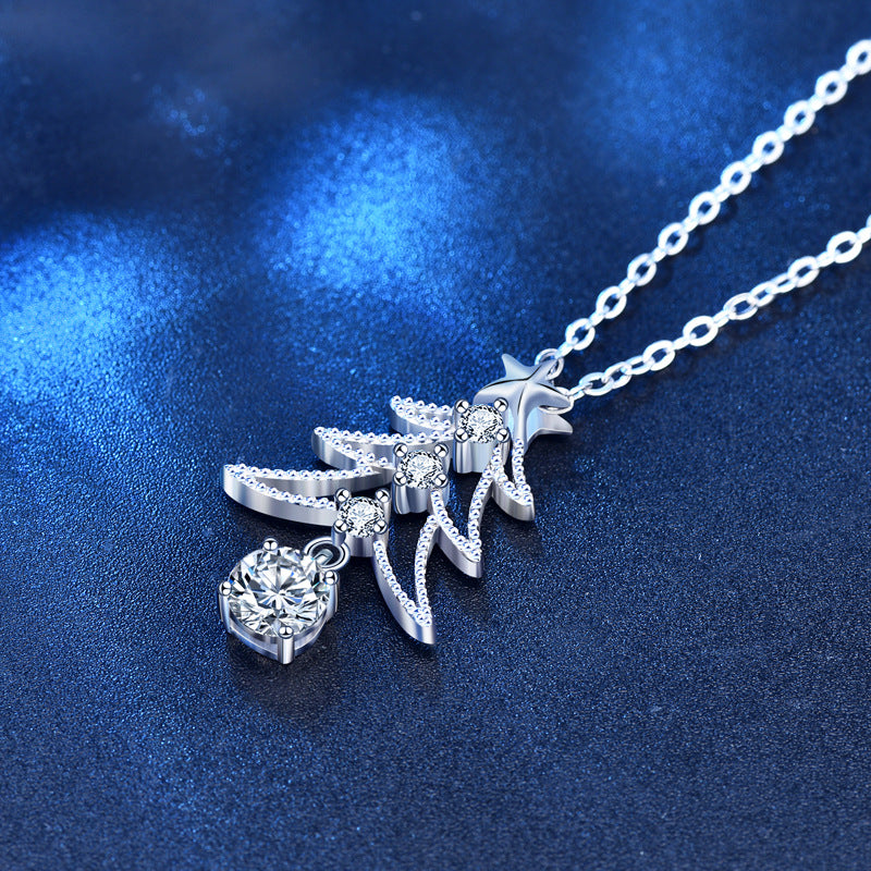 S925 Sterling Silver Moissanite Christmas Tree Pendant Necklace