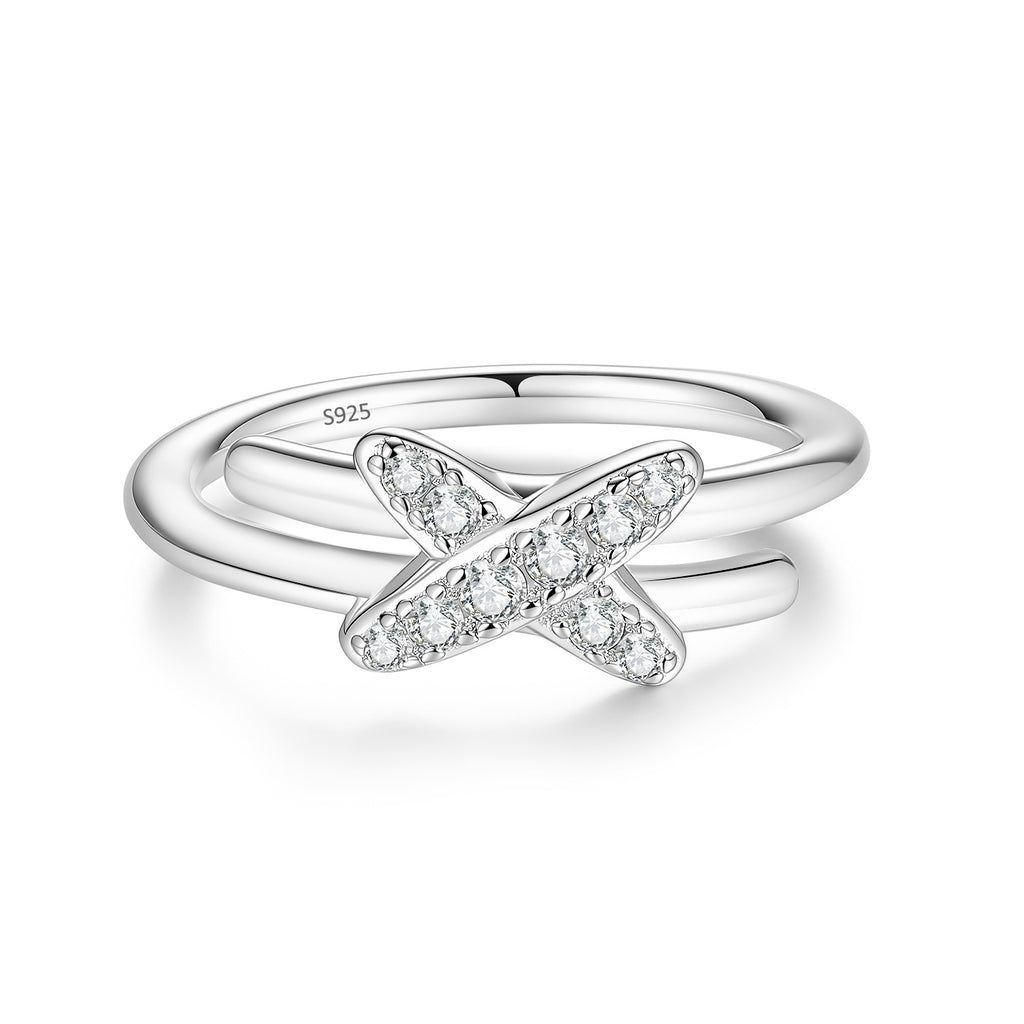 S925 Sterling Silver Moissanite Crisscross Ring