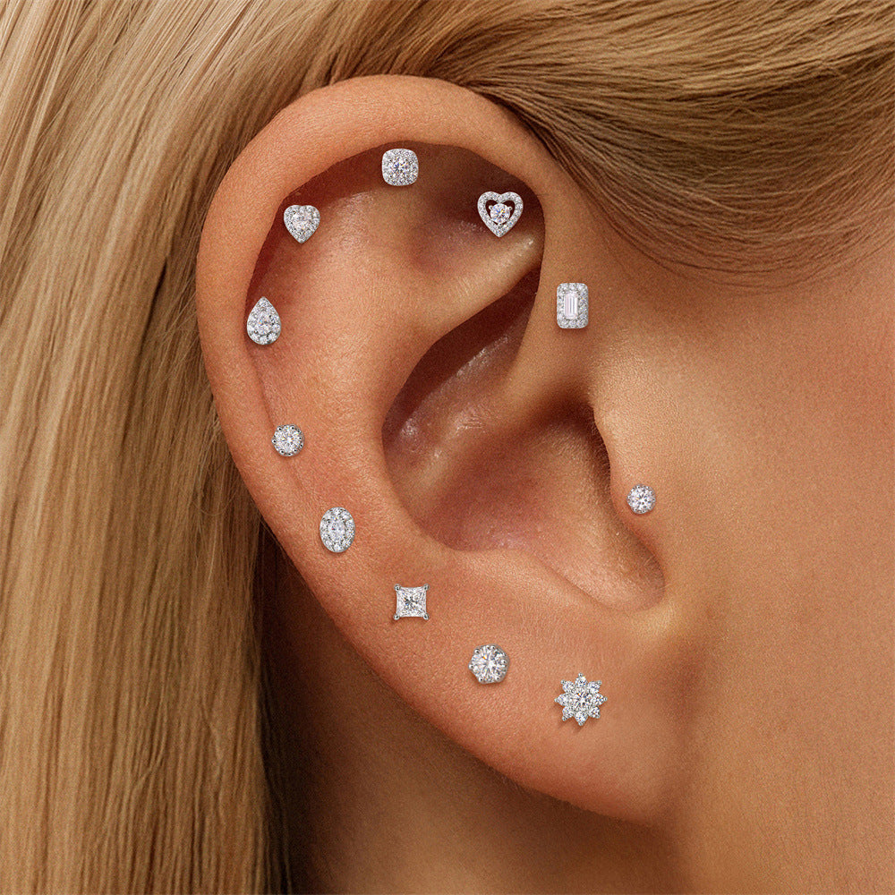 Authentic 925 Sterling Silver Geometric Earrings with D-Color Moissanite