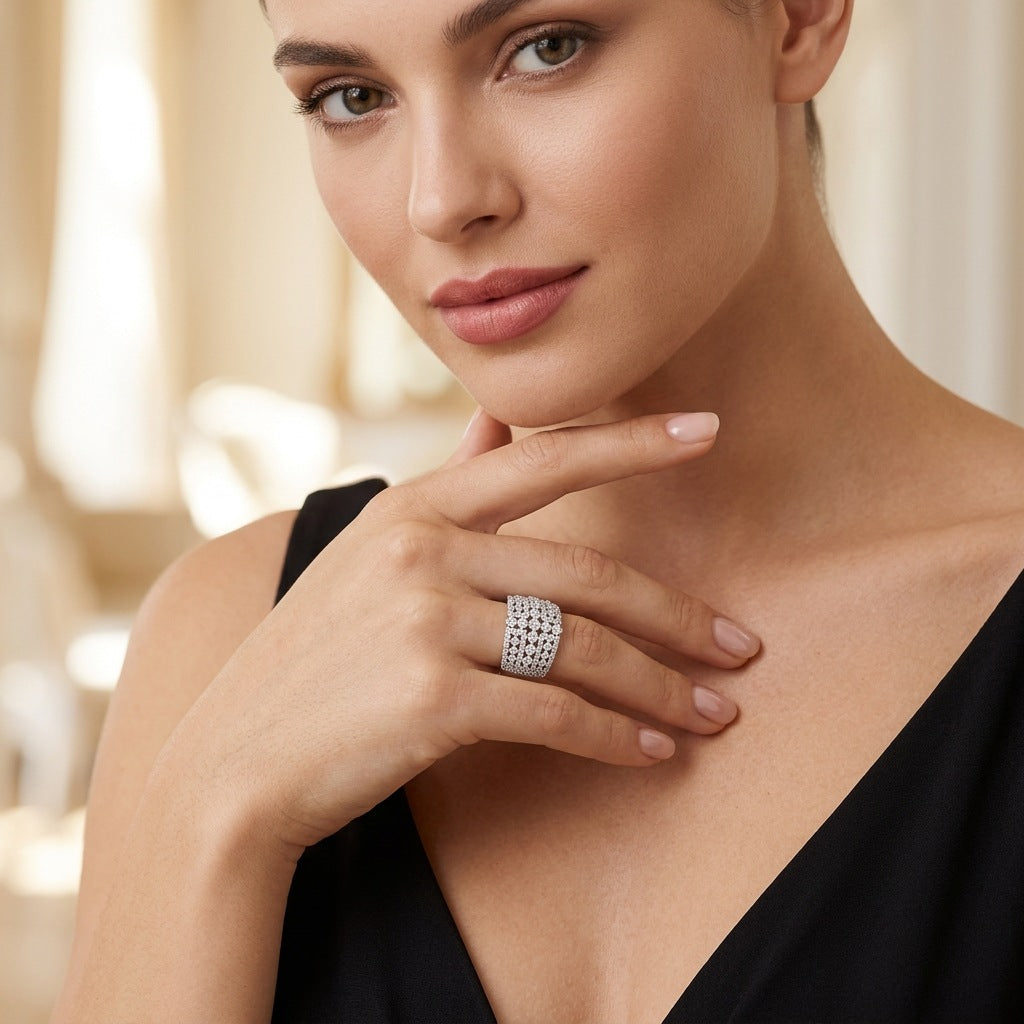 S925 Sterling Silver Large Moissanite Ring