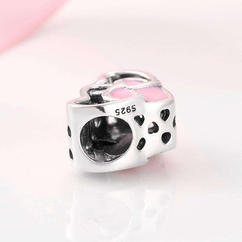 S925 Sterling Silver Pink Enamel Loving Heart Pendant
