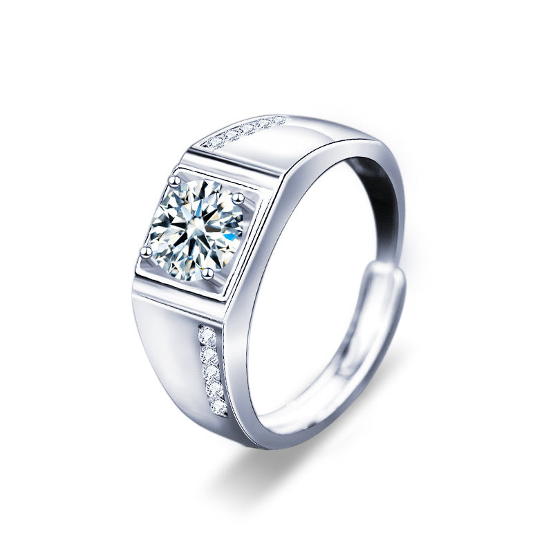 925 Sterling Silver Moissanite Adjustable Couple Rings