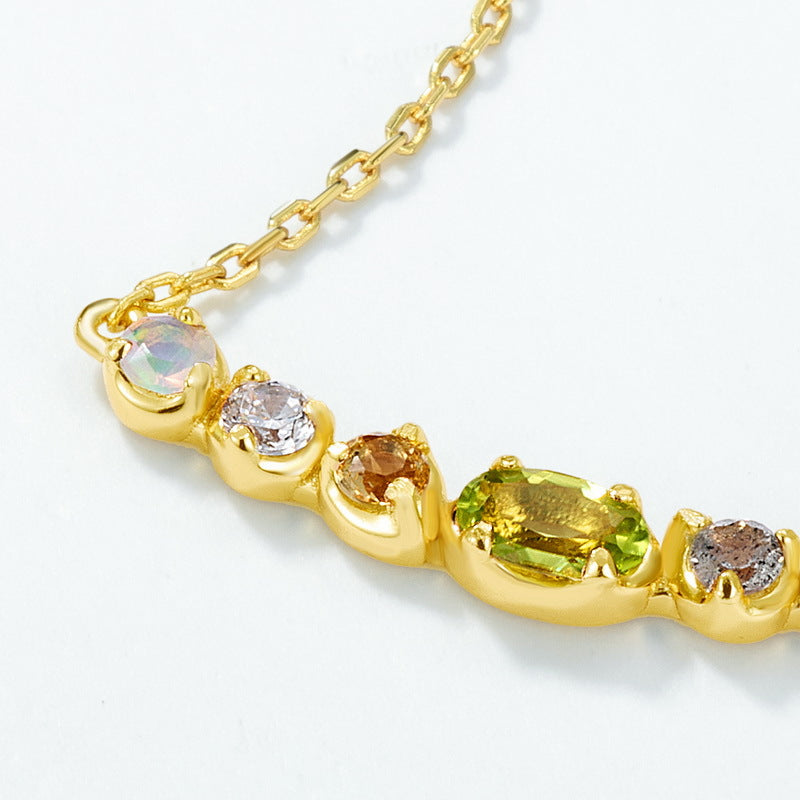 S925 Sterling Silver Gold-Plated Natural Colored Gems Olivine Necklace