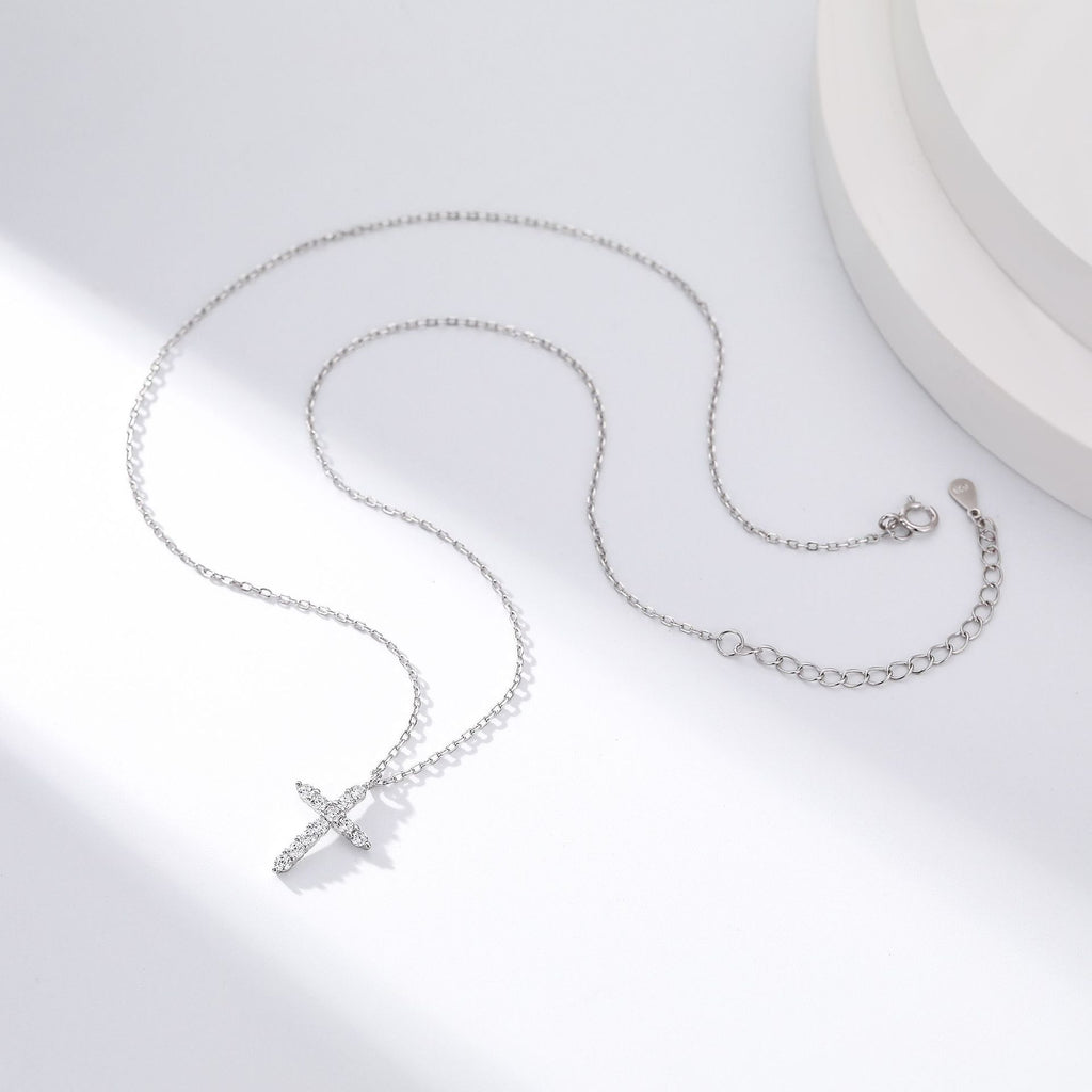 S925 Sterling Silver Faith Pendant with Zircon Cross Necklace