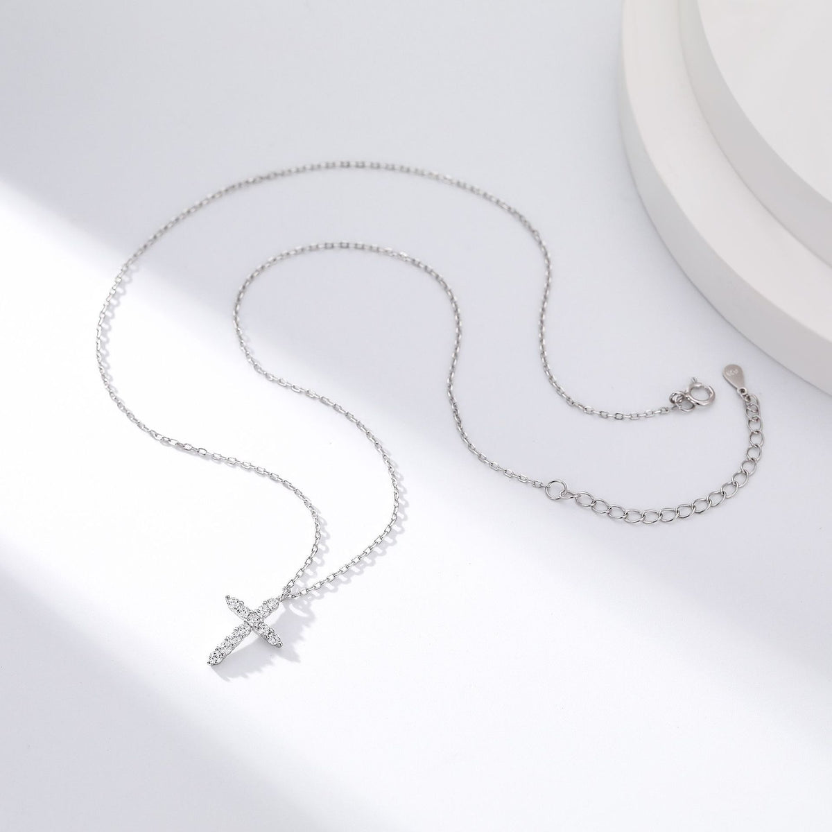 S925 Sterling Silver Faith Pendant with Zircon Cross Necklace