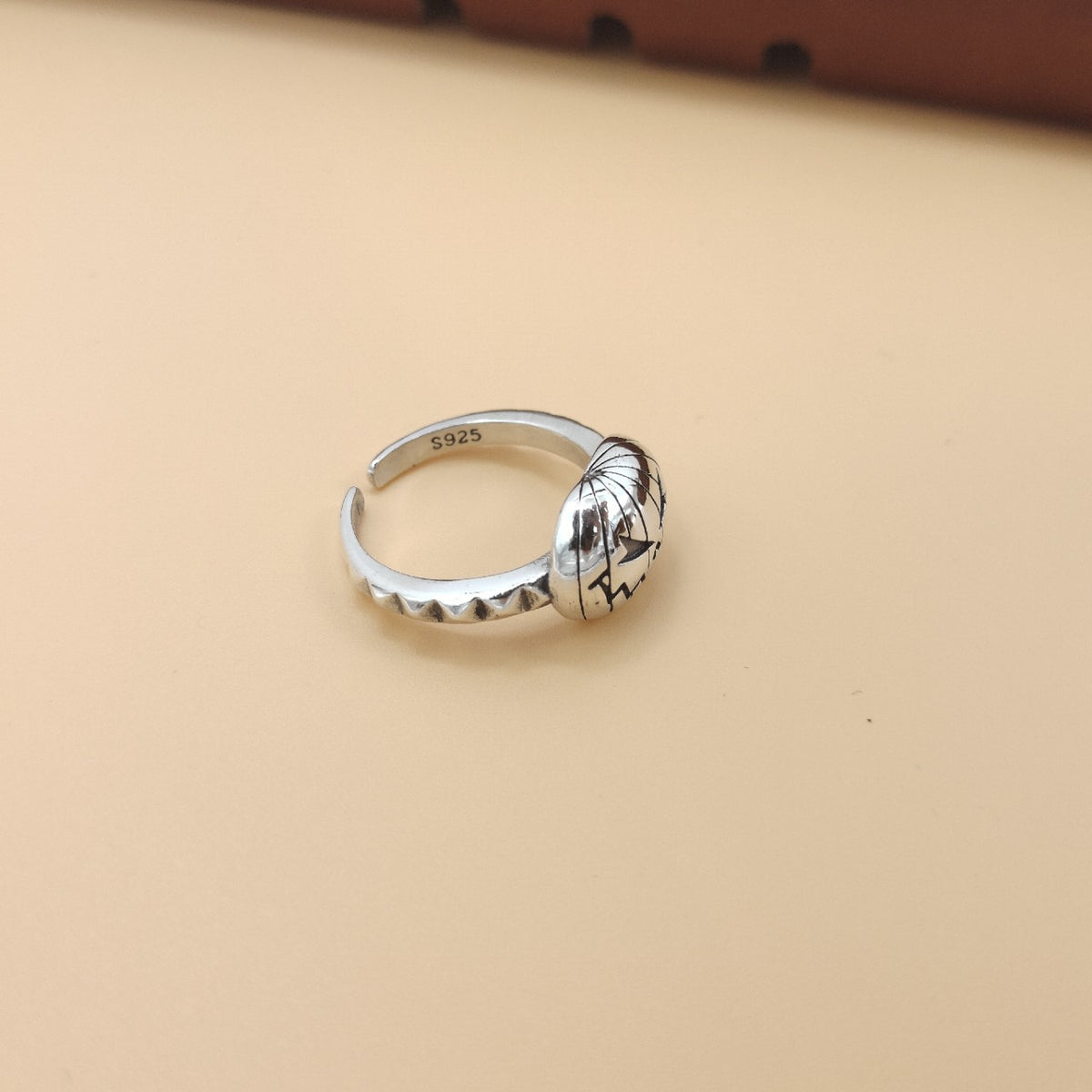 S925 Silver Halloween Pumpkin Open Ring