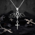 S925 Sterling Silver Halloween Bat Cross Necklace
