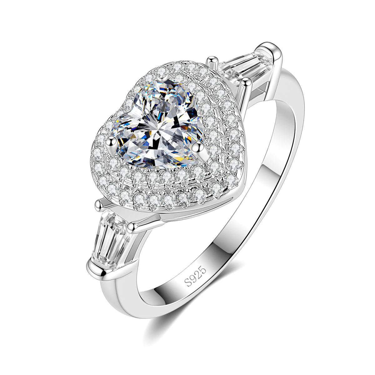 S925 Silver Heart-Shaped Ring with Colored Moissanite