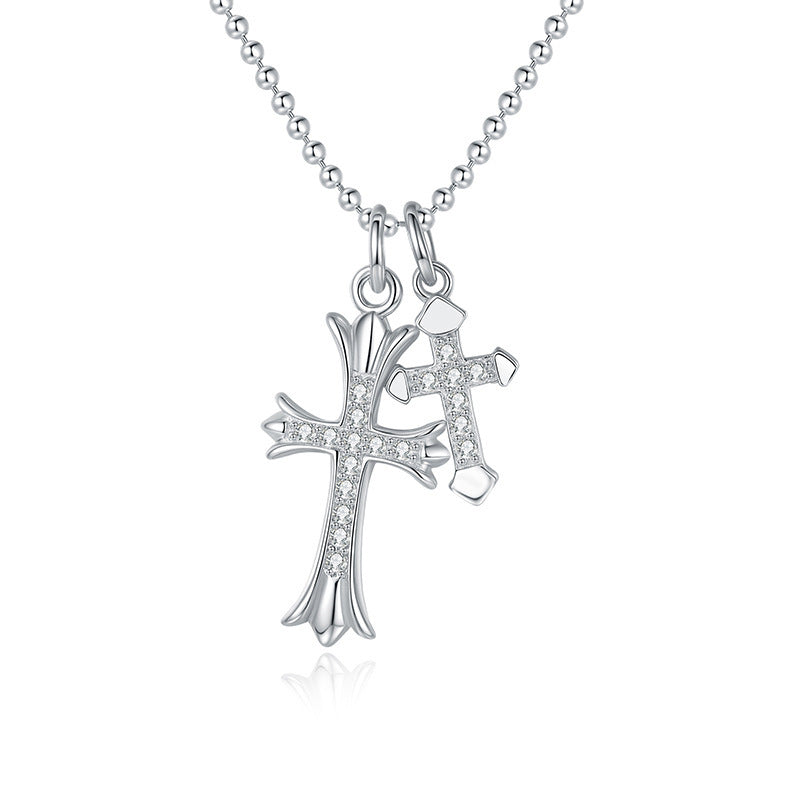 S925 Sterling Silver Moissanite Double Cross Necklace