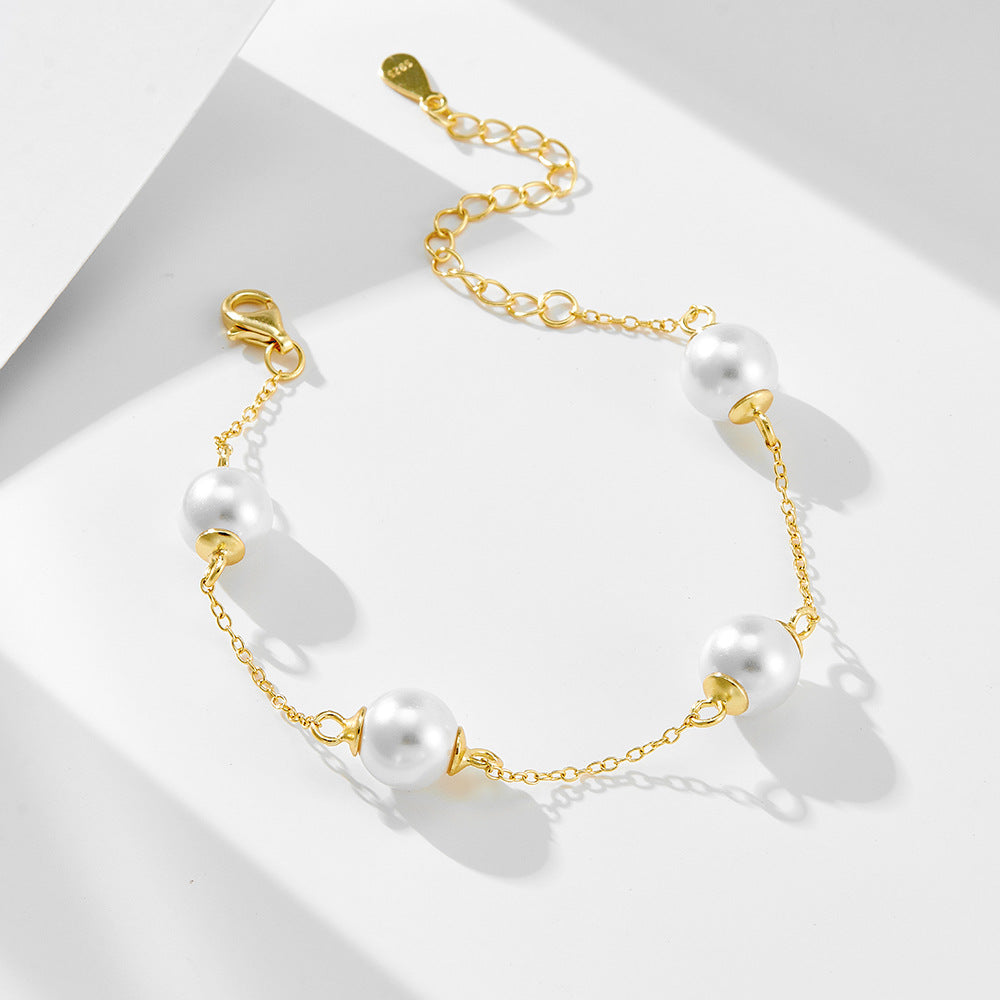 S925 Sterling Silver Pearl Beaded Bracelet