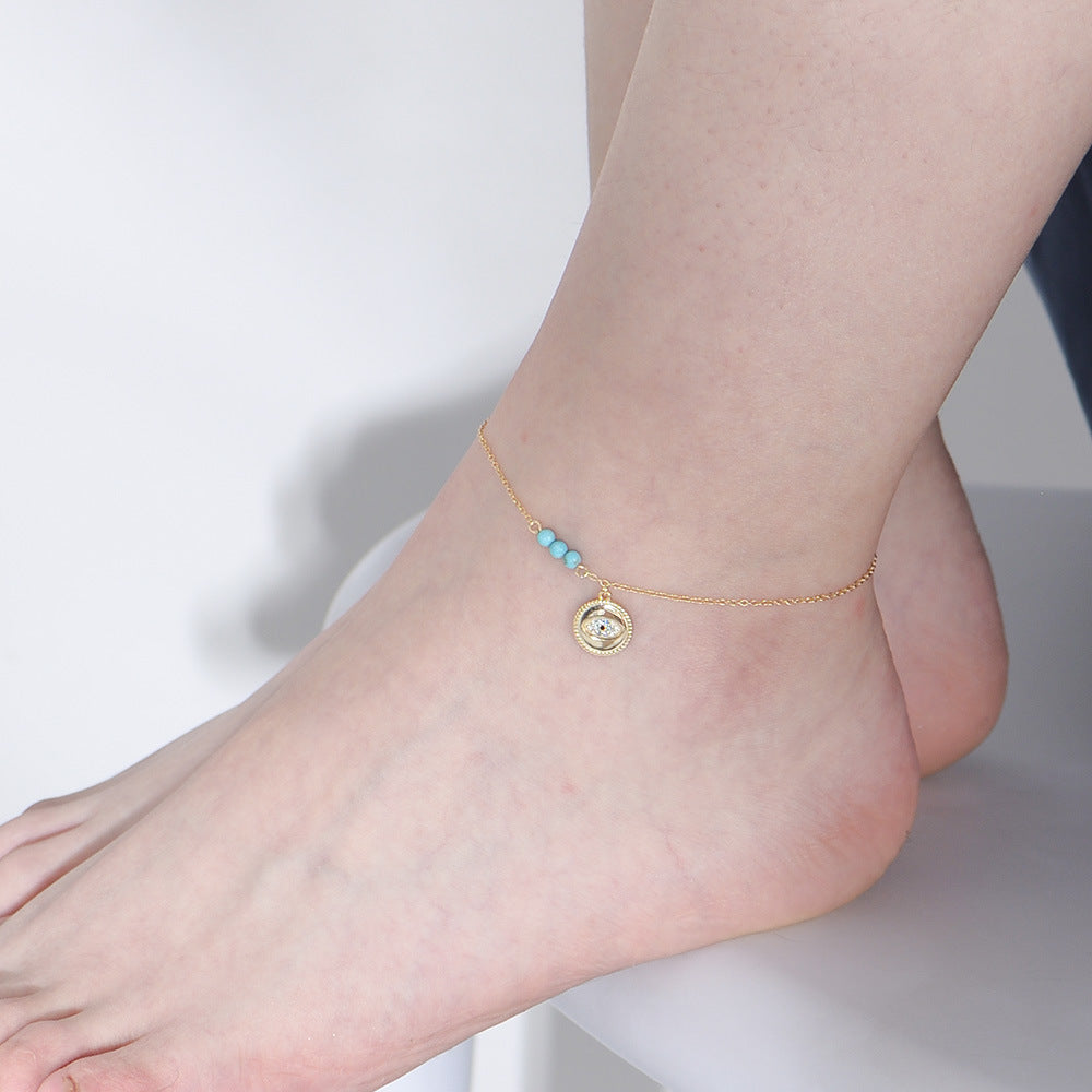 S925 Sterling Silver Devil's Eye Zircon Inlaid Anklet