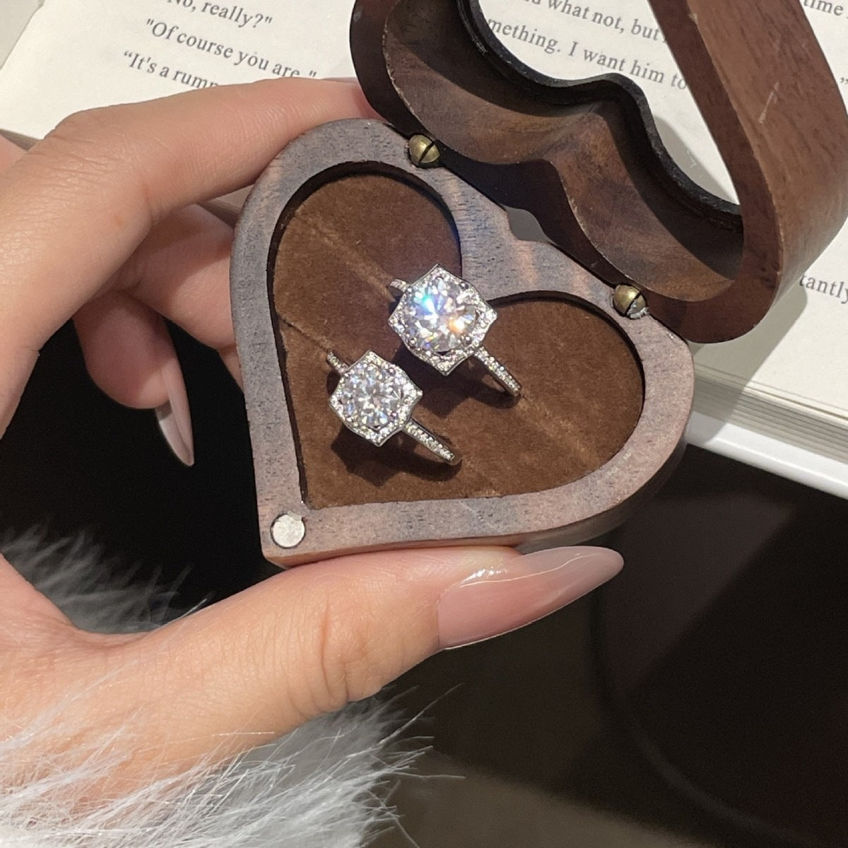 S925 Silver Ring with Square-Cut Colored Moissanite