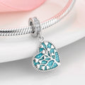 S925 Sterling Silver Heart-Shaped Lucky Tree Blue Enamel Inlaid Hollow Design Pendant