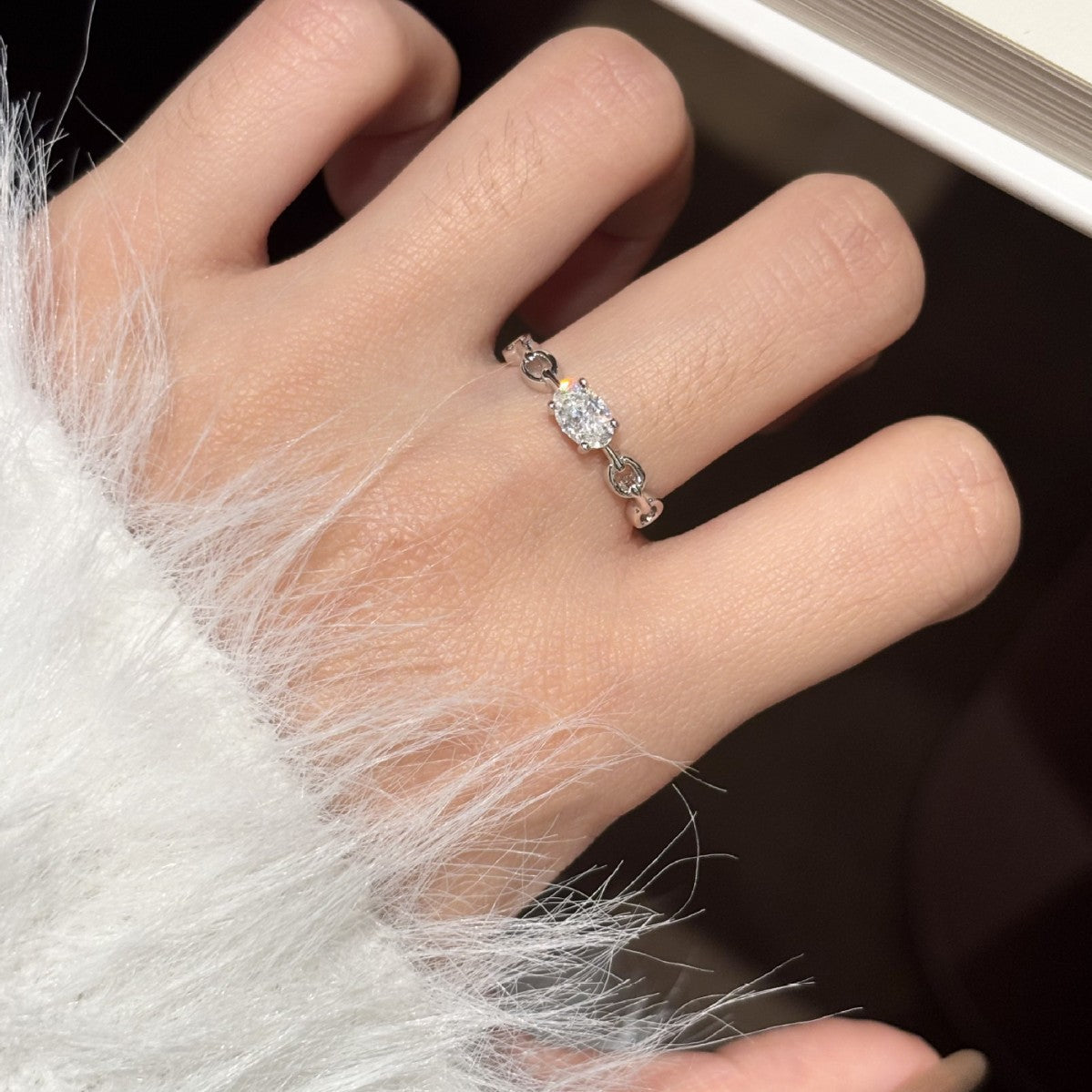 S925 Sterling Silver Six-Prong Round Colored Moissanite Ring