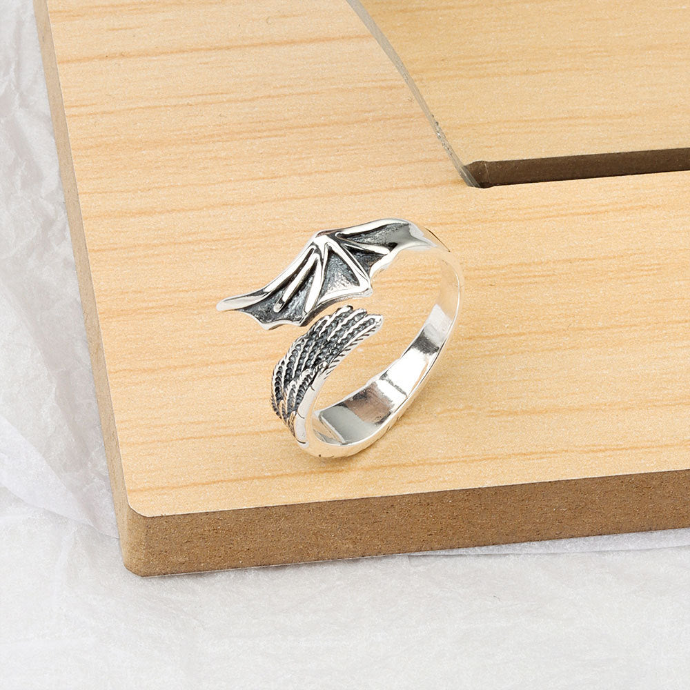 S925 Sterling Silver Halloween Angel and Devil Wing Open Rings