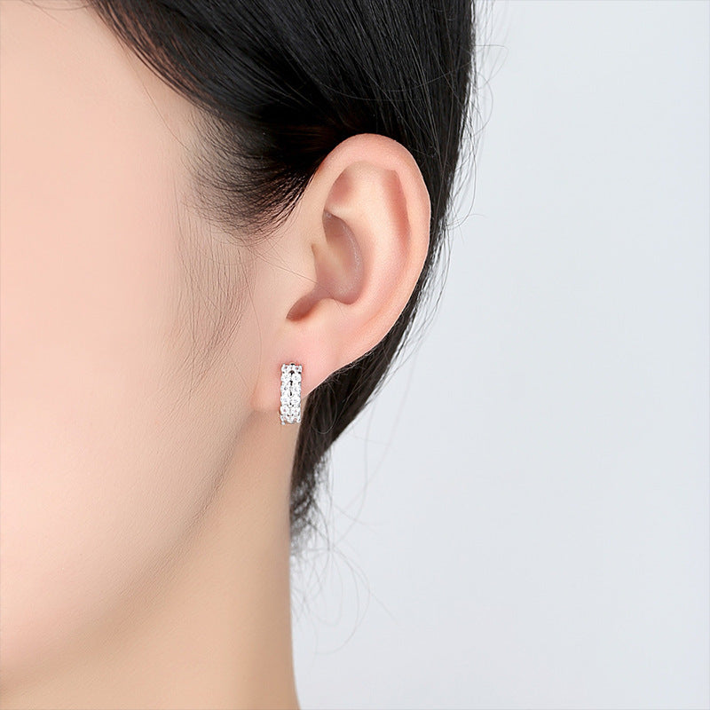 S925 Sterling Silver Earrings Set with Double Rows of Moissanite