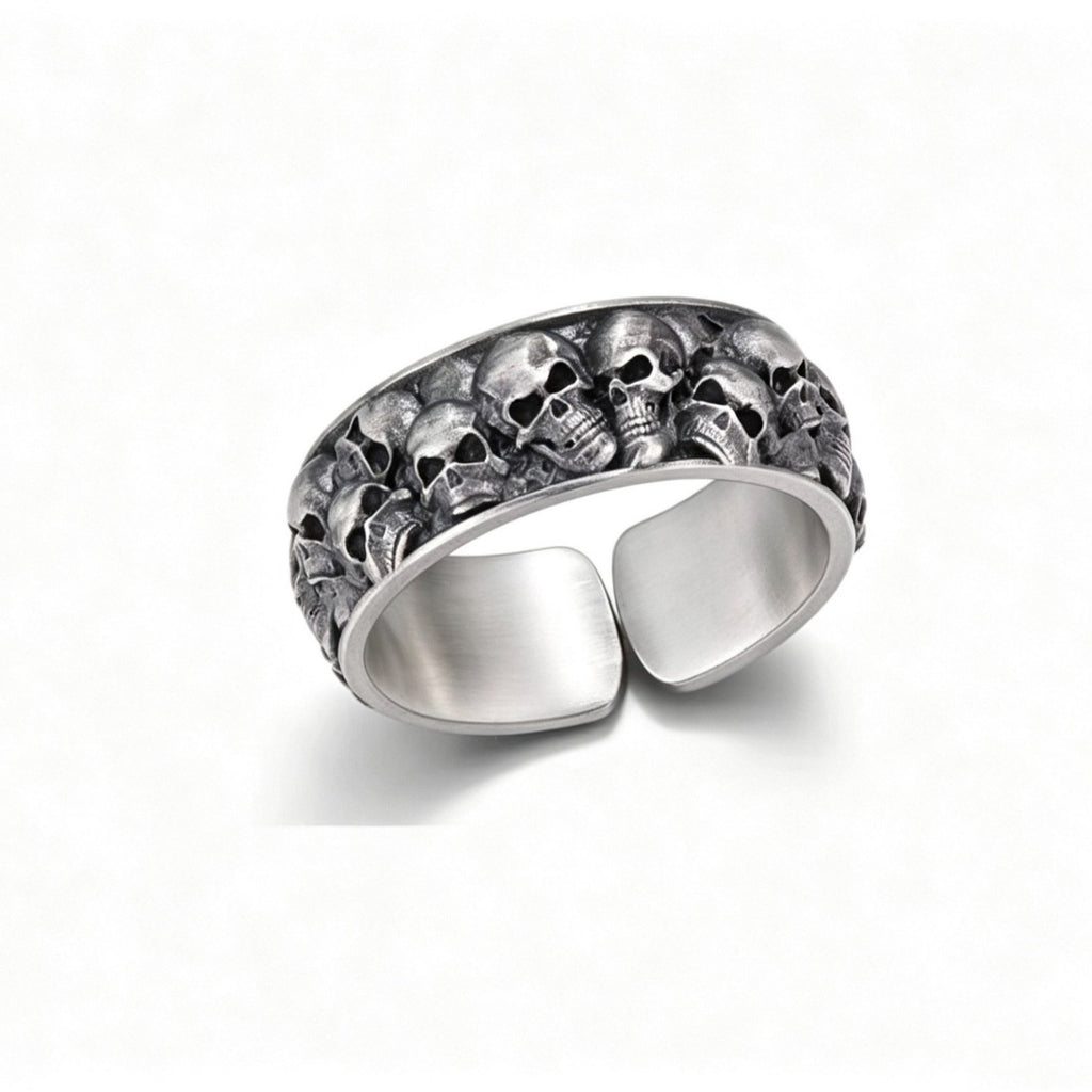 S925 Sterling Silver Solid Halloween Skull Ring