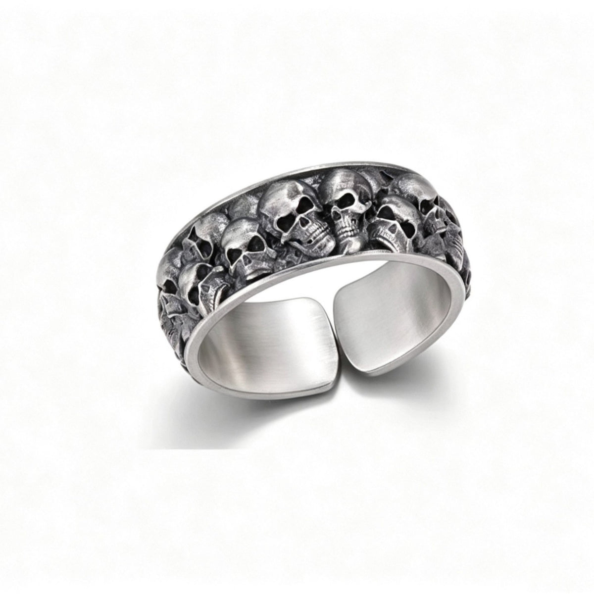 S925 Sterling Silver Solid Halloween Skull Ring