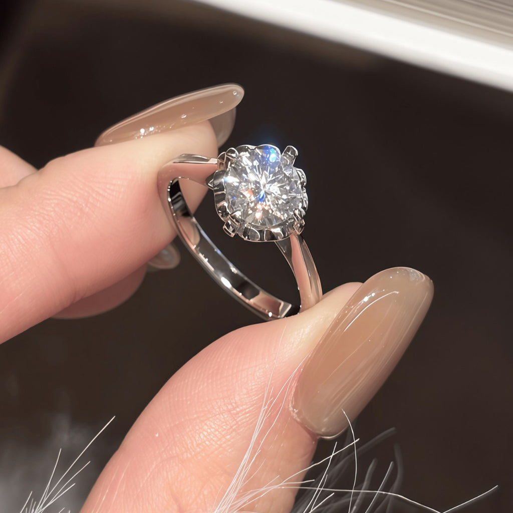 S925 Sterling Silver Floral Ring with Colorful Moissanite
