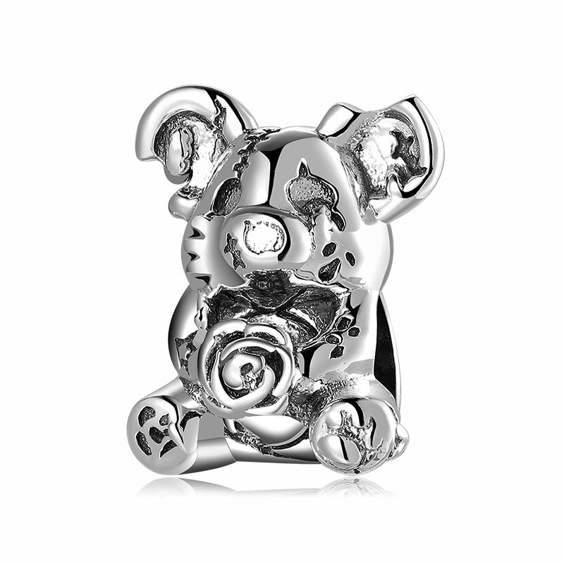 S925 Sterling Silver Dark Style Bear Beaded Pendant