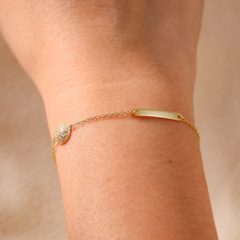 S925 Sterling Silver Geometry Glossy Long Chain Bracelet with Zircon Inlaid