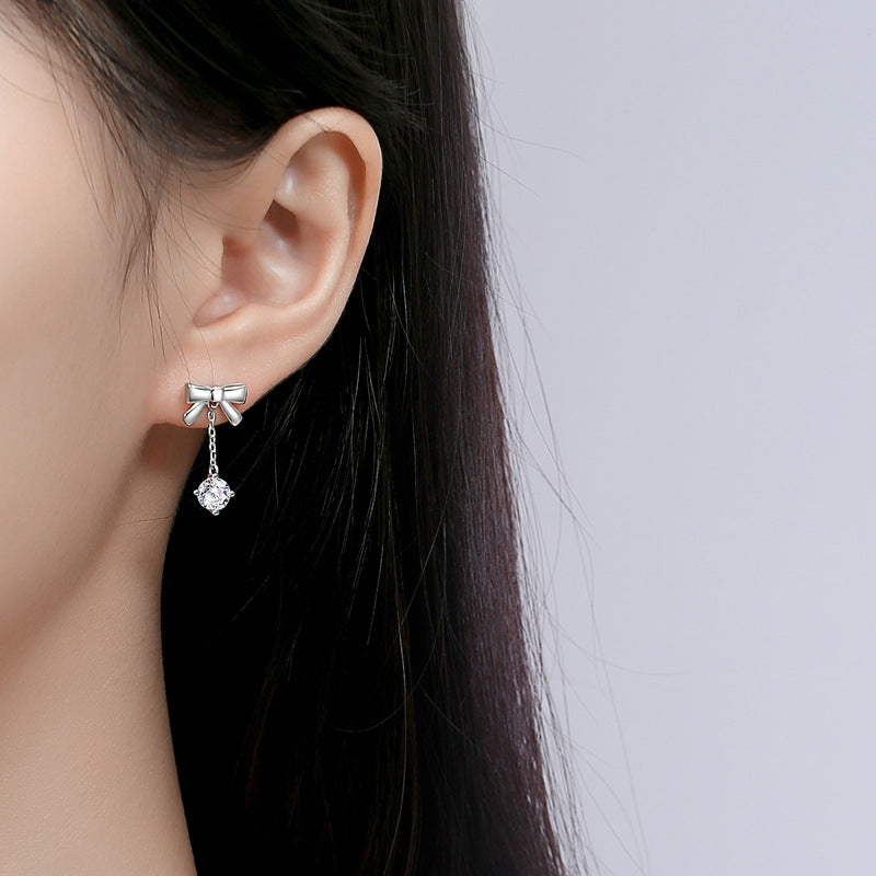 Premium & Niche Tassel Earrings — 925 Silver & Moissanite Bowknot Design