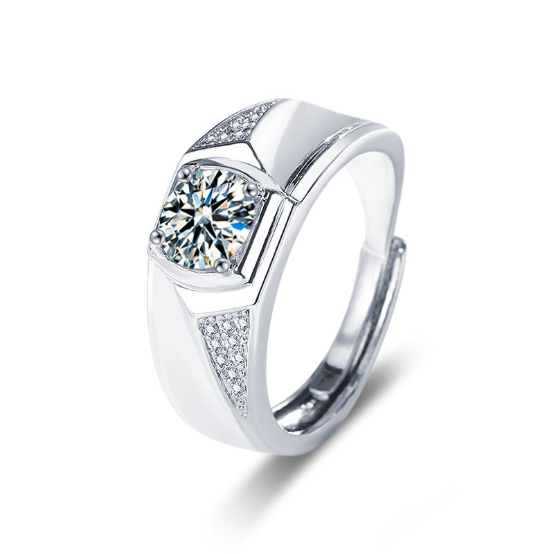 S925 Sterling Silver Simple Moissanite Men's Ring