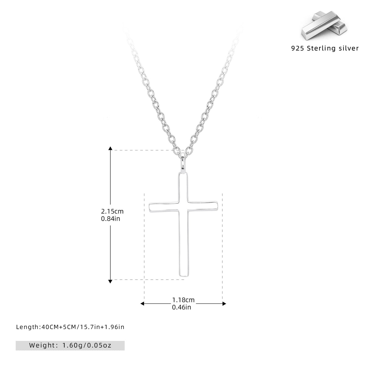 S925 Sterling Silver Simple Polished Cross Necklace