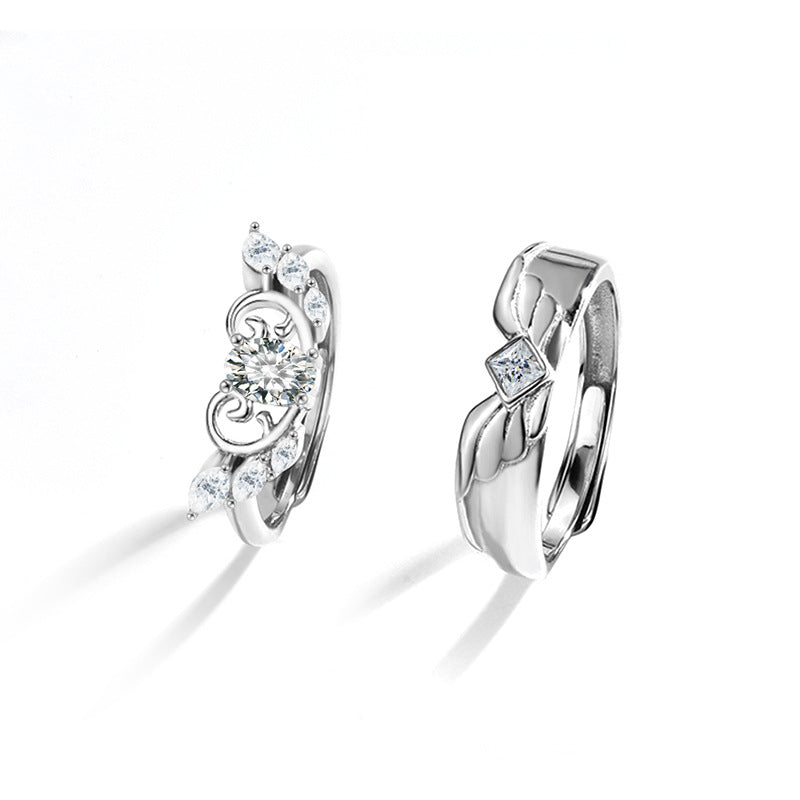 S925 Sterling Silver “Angel Wings” Moissanite Couple Ring