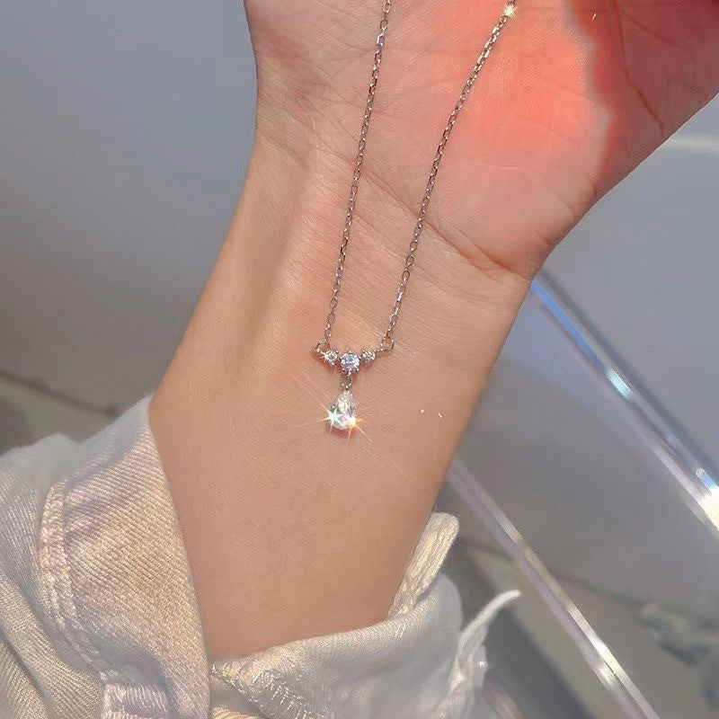 S925 Sterling Silver Moissanite Tassel Water Drop Necklace