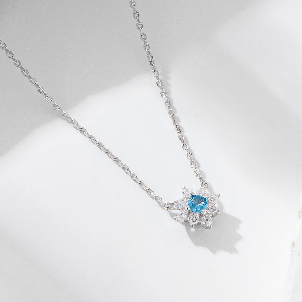 S925 Sterling Silver Micro Inlaid Zircon Flower Diamond Pendant Necklace