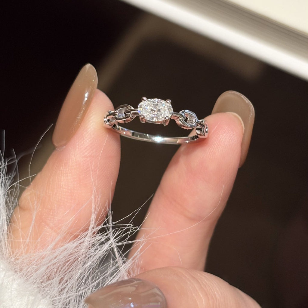 S925 Sterling Silver Six-Prong Round Colored Moissanite Ring